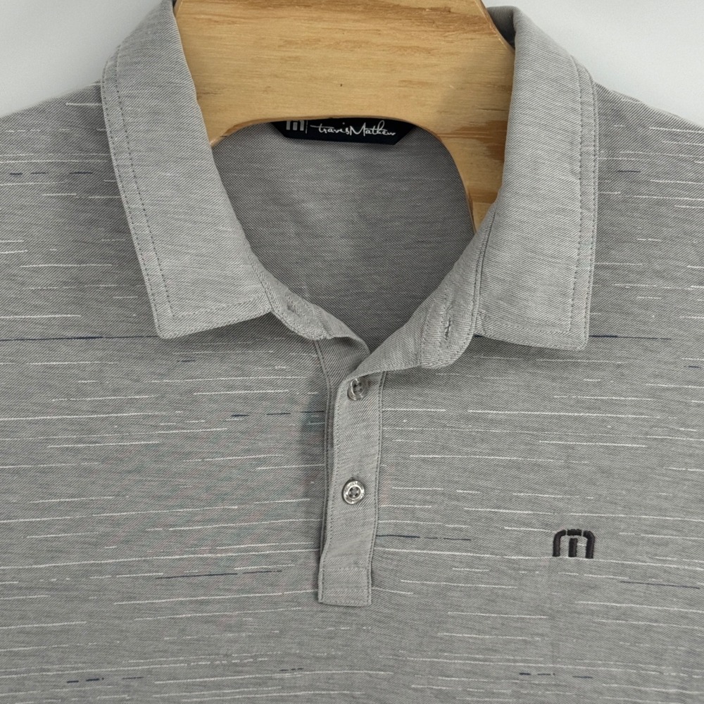 TravisMathew Mens XXL Gray Heathered Short‎ Sleeve Golf Polo Shirt Striped Logo